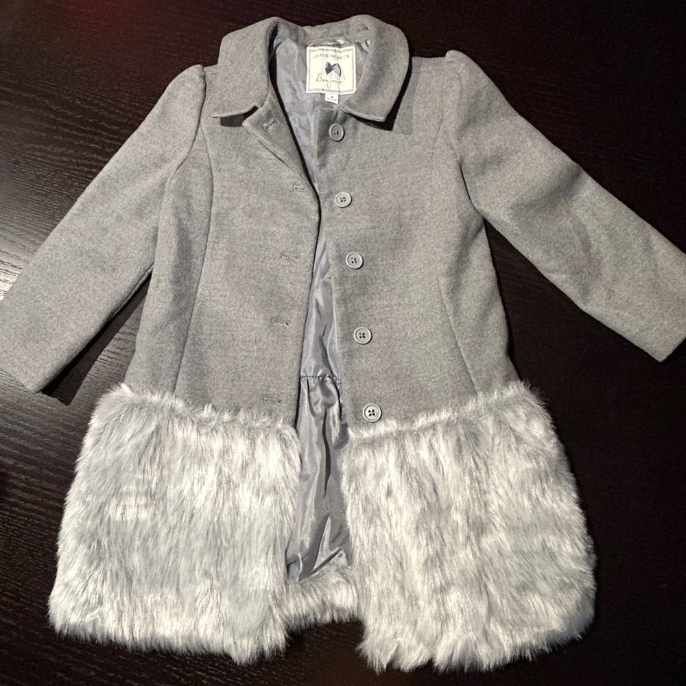 Janie and Jack Silver Pea Coat with Faux Fur Trim